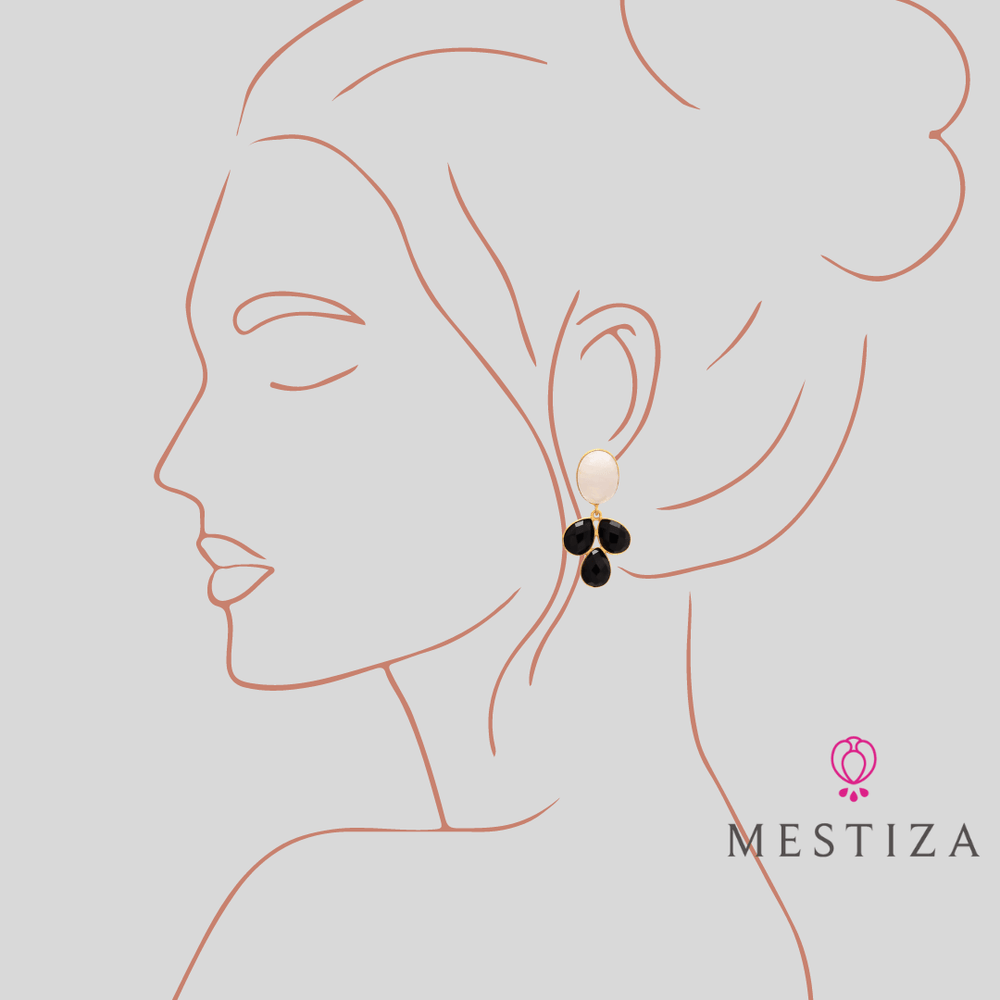Pendientes piedras Dubai Piedra de luna y Negro - Mestiza Joyas