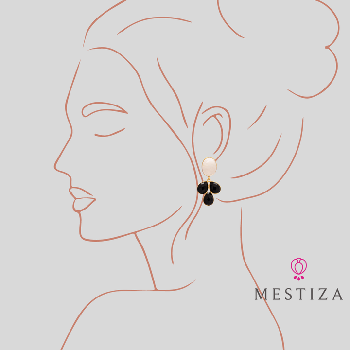 Pendientes piedras Dubai Piedra de luna y Negro - Mestiza Joyas
