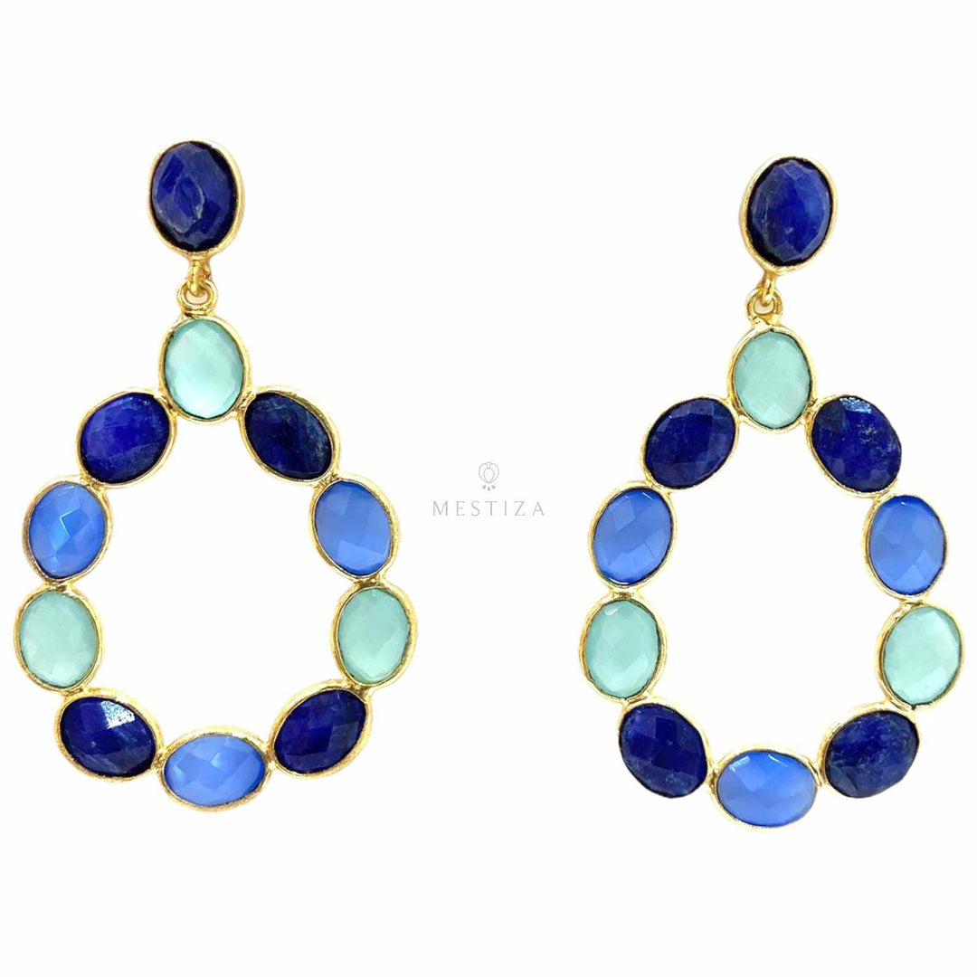 Pendientes piedras Elizabeth Azul y Aguamarina - Mestiza Joyas