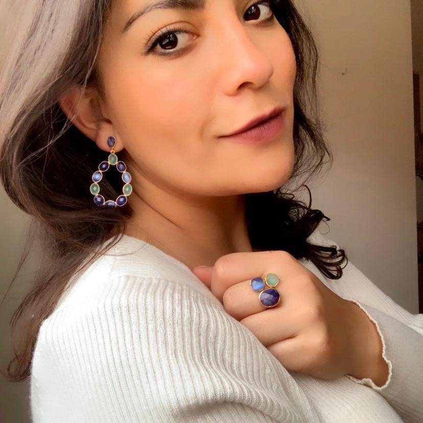 Pendientes piedras Elizabeth Azul y Aguamarina - Mestiza Joyas