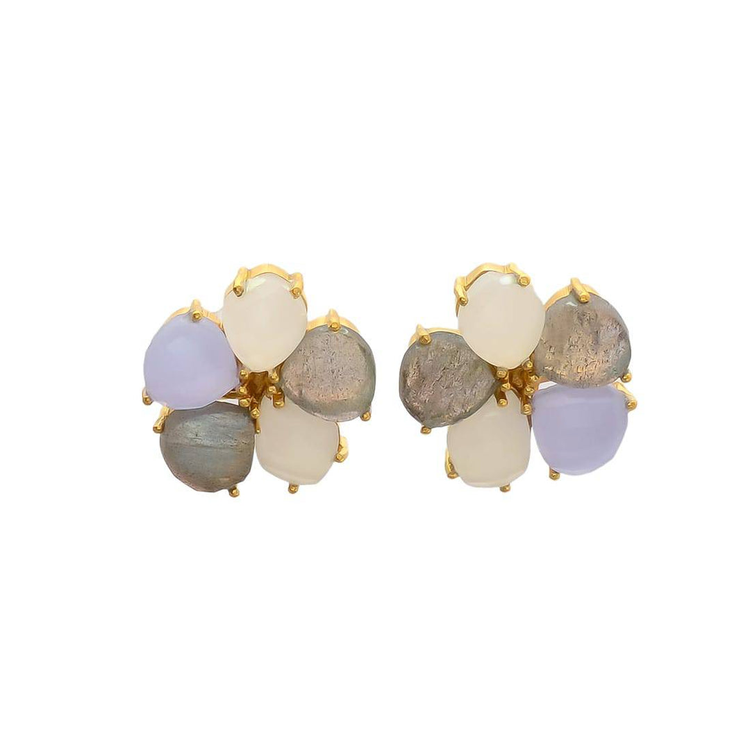 Pendientes piedras Flor Labradorita, Lila y Blanco - Mestiza Joyas