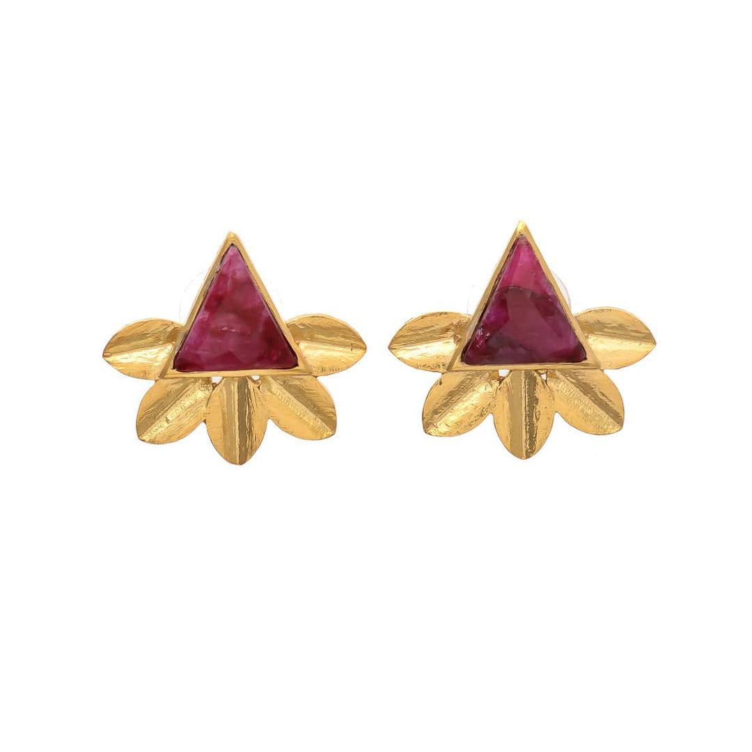 Pendientes piedras Flor Pirámide Granate - Mestiza Joyas
