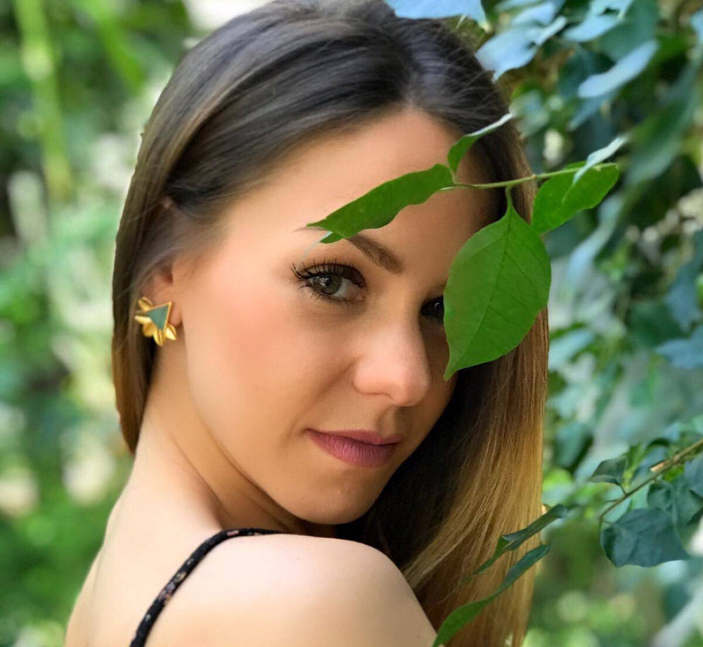 Pendientes piedras Flor Pirámide Verde - Mestiza Joyas