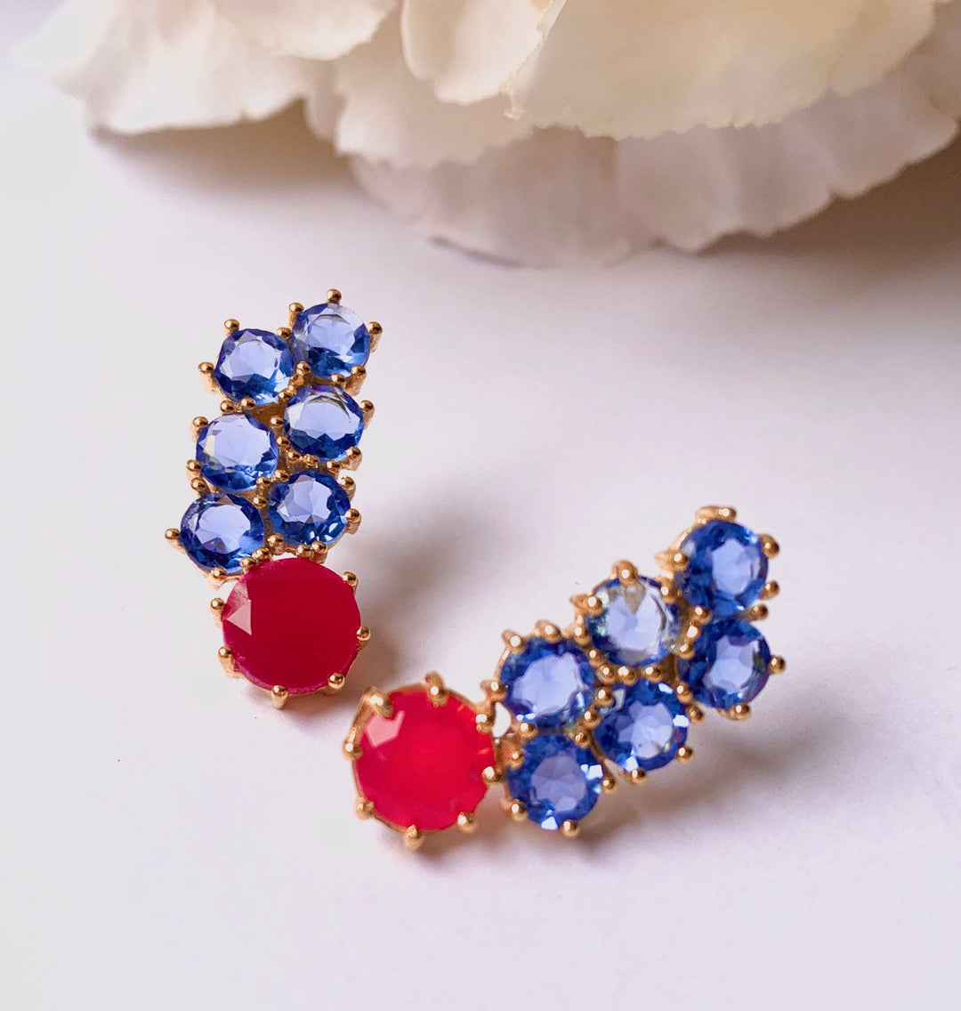 Pendientes piedras Fugaz Azul y Fucsia - Mestiza Joyas