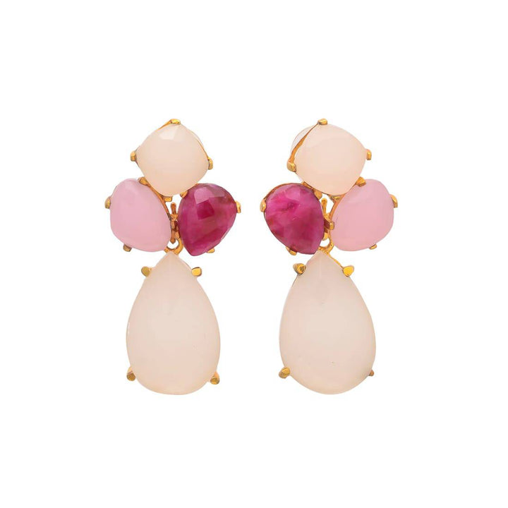 Pendientes piedras Inle Luna, Granate, Rosa - Mestiza Joyas