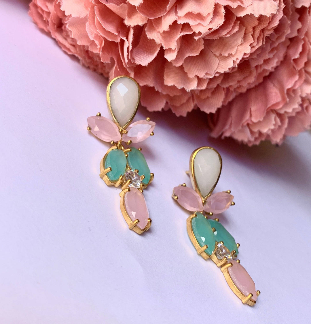 Pendientes piedras Lavanda Blanco, Rosa y Aguamarina - Mestiza Joyas