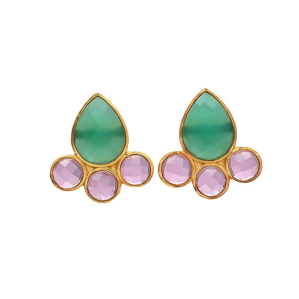 Pendientes piedras Moka Aguamarina y Rosa - Mestiza Joyas