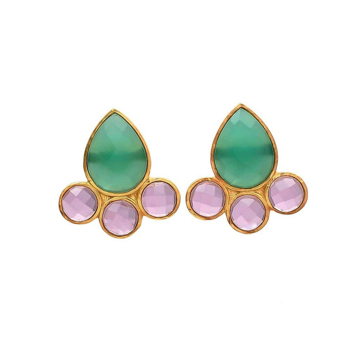 Pendientes piedras Moka Aguamarina y Rosa - Mestiza Joyas