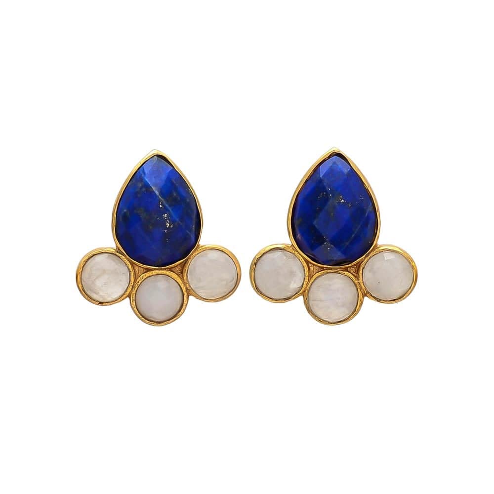 Pendientes piedras Moka Azul y Piedra de Luna - Mestiza Joyas
