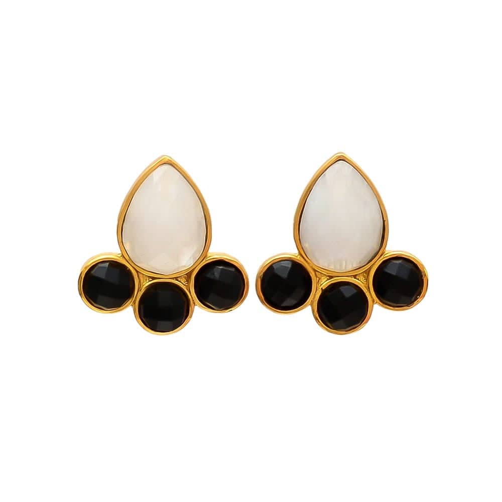 Pendientes piedras Moka Piedra de Luna y Negro - Mestiza Joyas