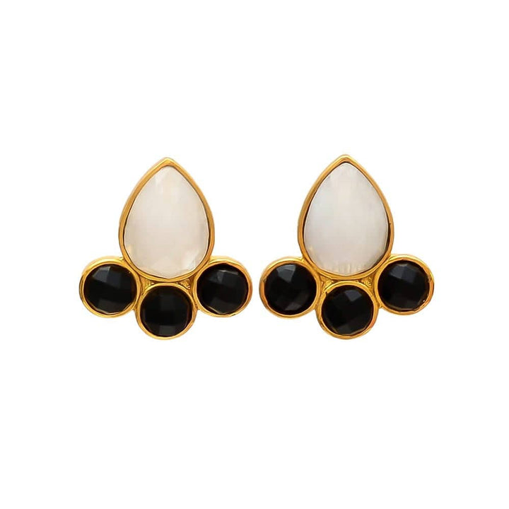 Pendientes piedras Moka Piedra de Luna y Negro - Mestiza Joyas