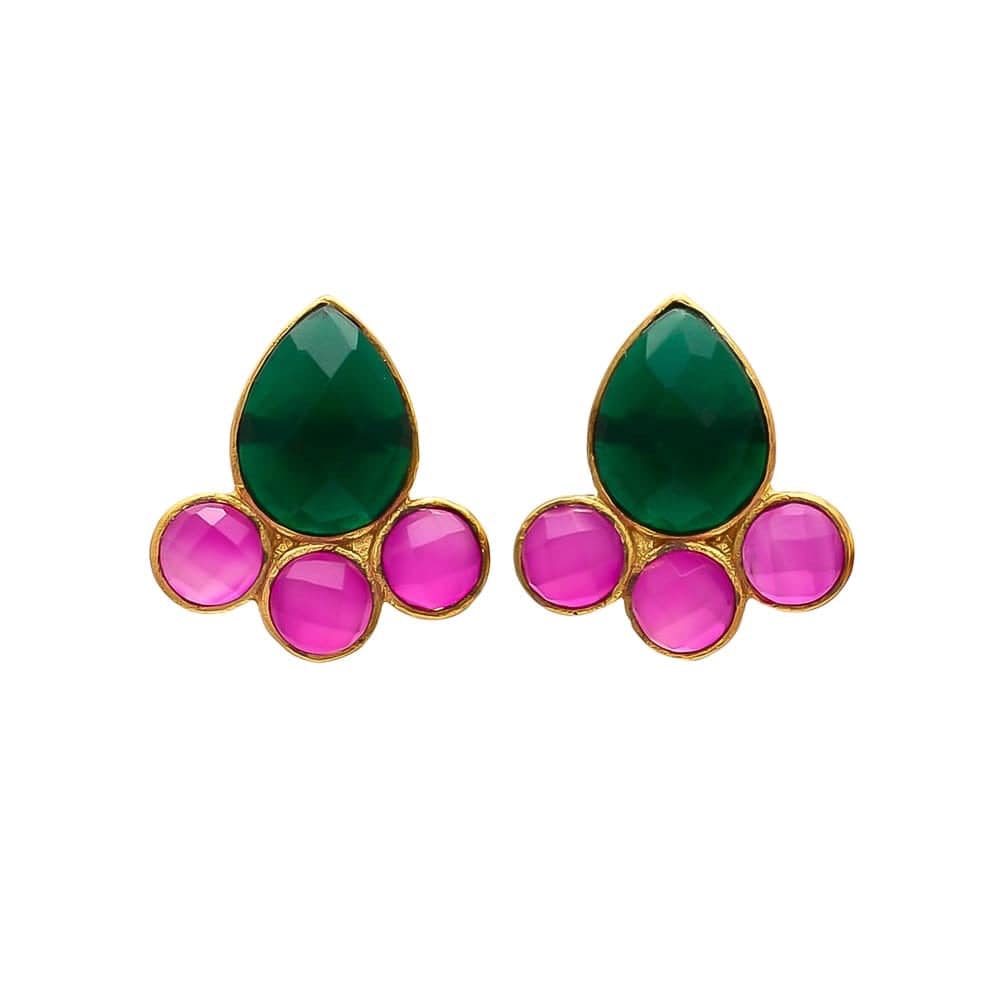 Pendientes piedras Moka Verde y Fucsia - Mestiza Joyas