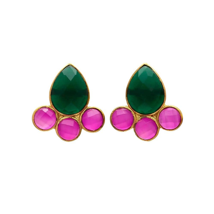 Pendientes piedras Moka Verde y Fucsia - Mestiza Joyas