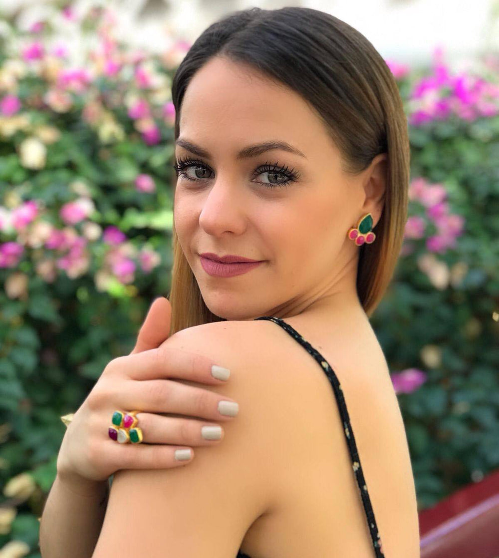 Pendientes piedras Moka Verde y Fucsia - Mestiza Joyas