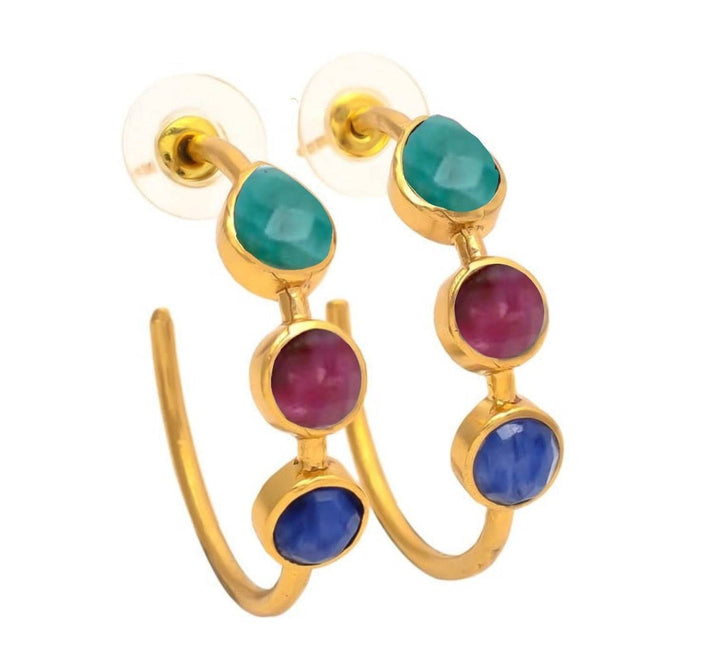 Pendientes piedras Mónaco azul, verde y granate - Mestiza Joyas