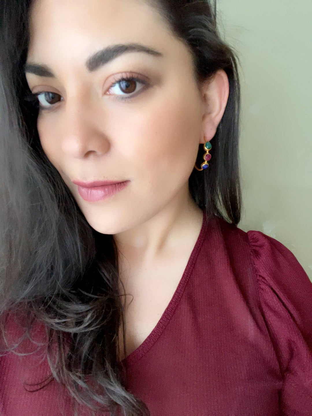 Pendientes piedras Mónaco azul, verde y granate - Mestiza Joyas