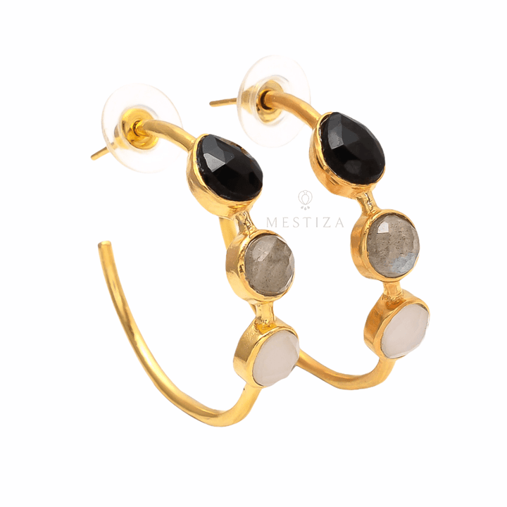 Pendientes piedras Mónaco Negro, Labradorita y Blanco - Mestiza Joyas