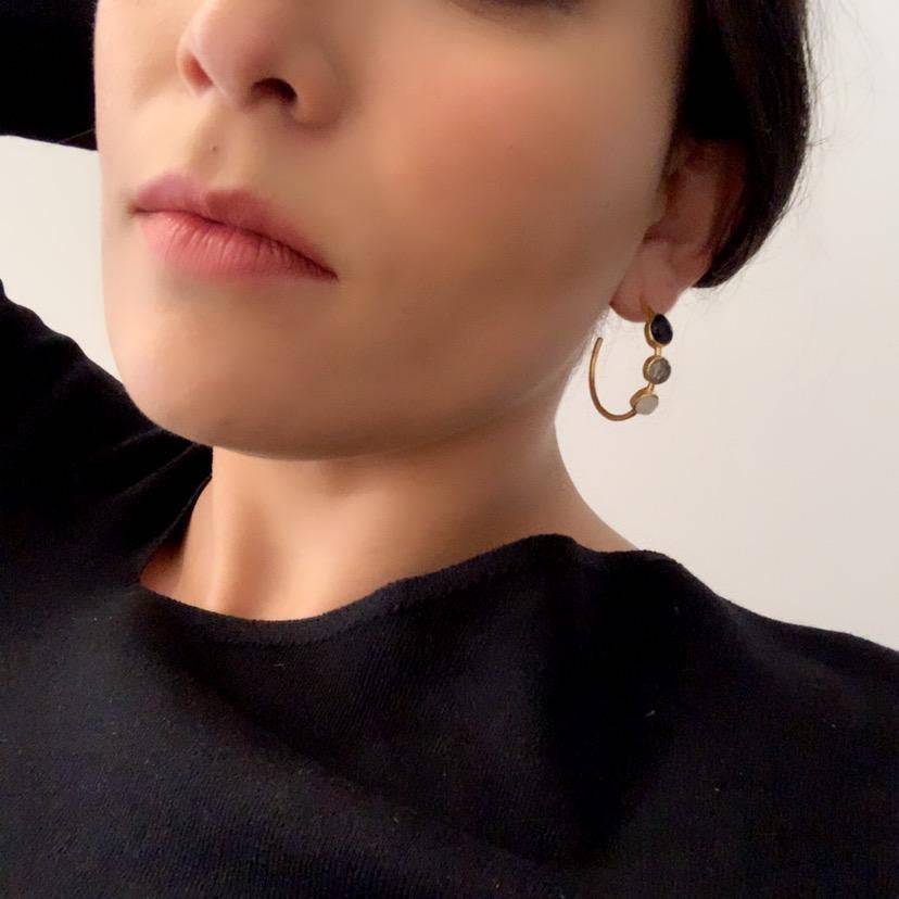 Pendientes piedras Mónaco Negro, Labradorita y Blanco - Mestiza Joyas