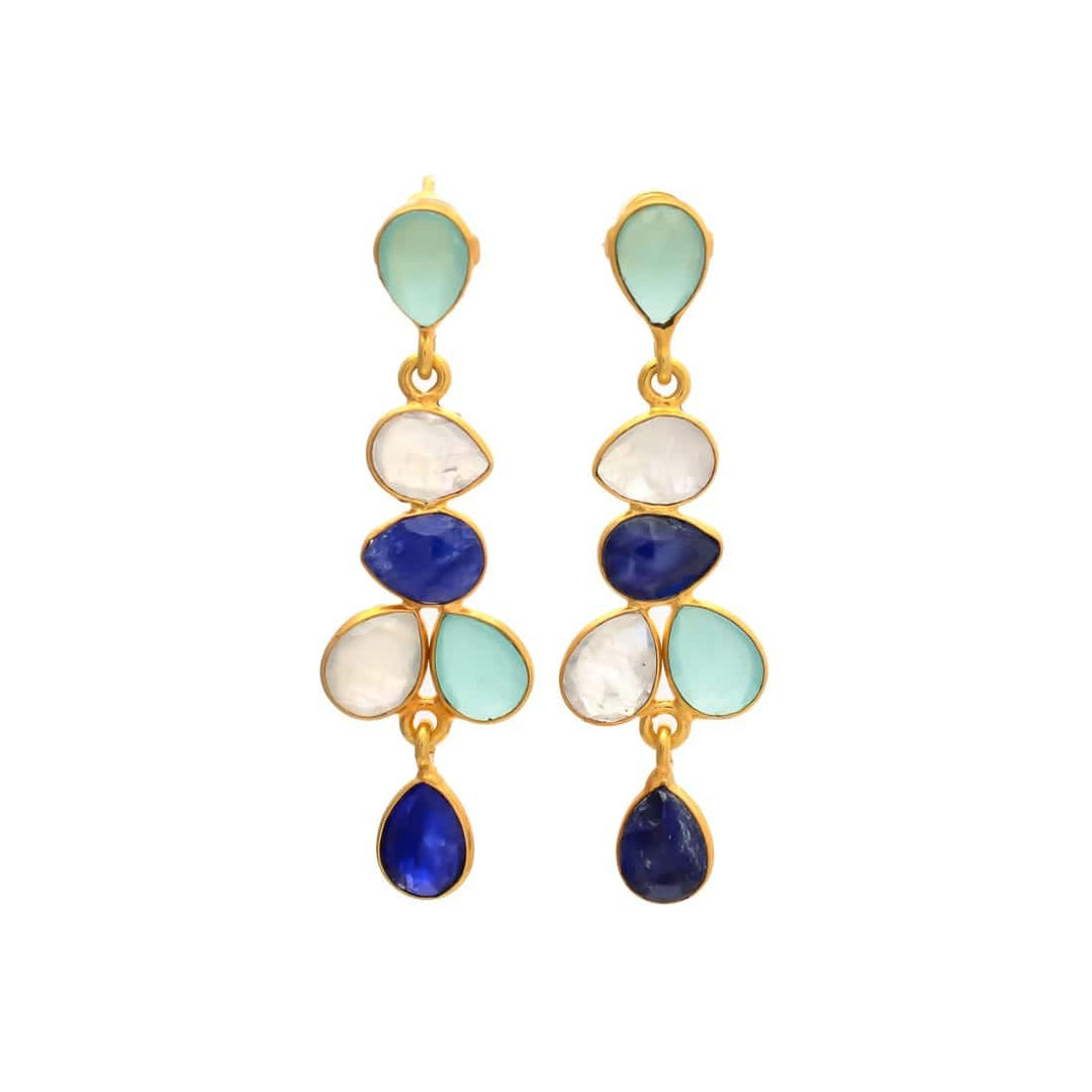 Pendientes piedras Narciso Aguamarina, Luna y Azul - Mestiza Joyas