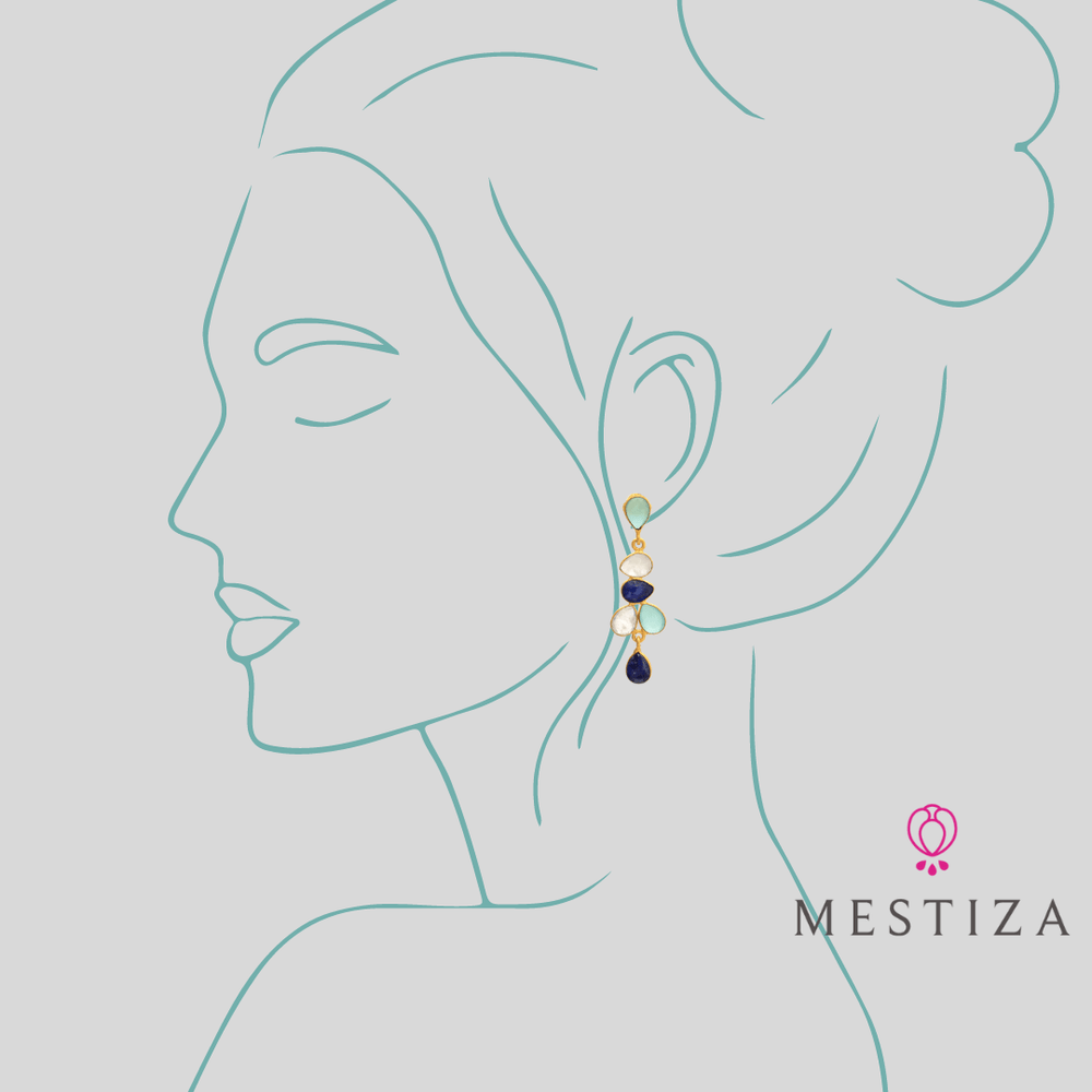 Pendientes piedras Narciso Aguamarina, Luna y Azul - Mestiza Joyas