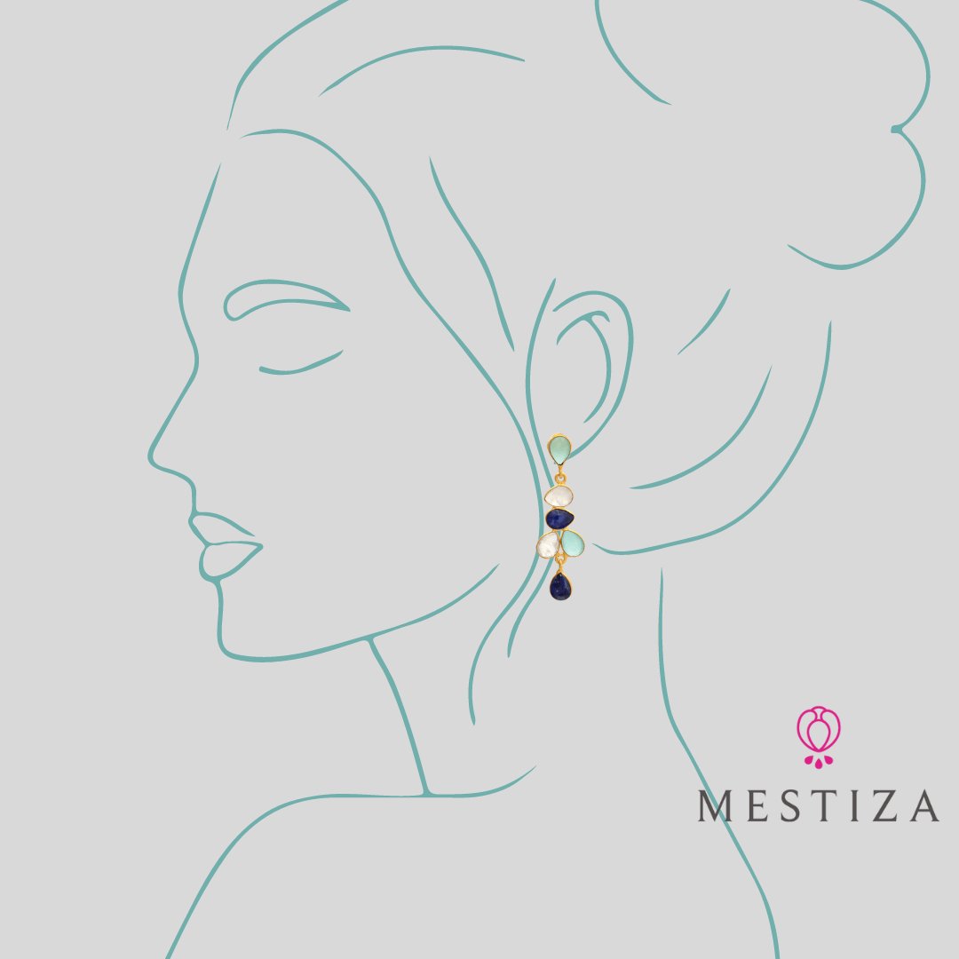 Pendientes piedras Narciso Aguamarina, Luna y Azul - Mestiza Joyas