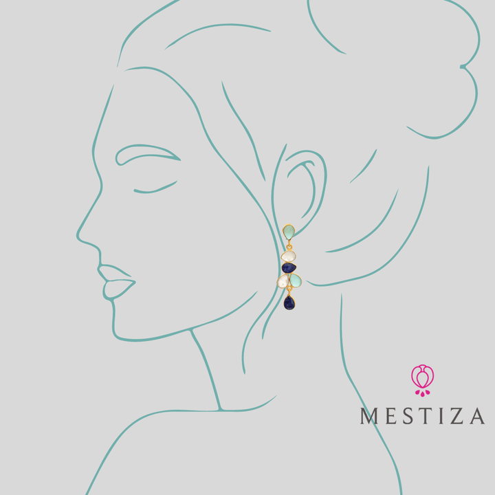 Pendientes piedras Narciso Aguamarina, Luna y Azul - Mestiza Joyas