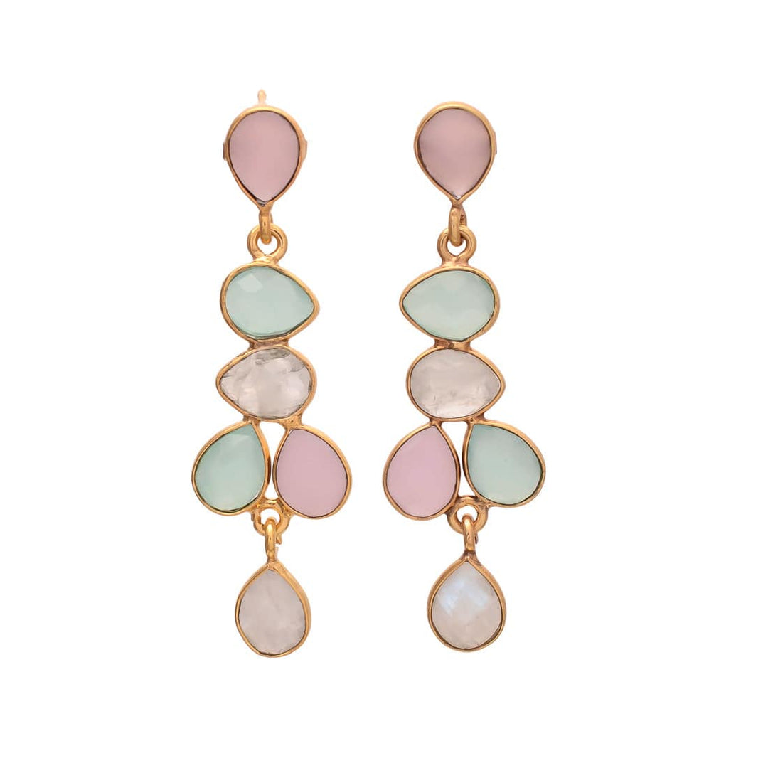 Pendientes piedras Narciso Aguamarina, Rosa y Piedra de luna - Mestiza Joyas