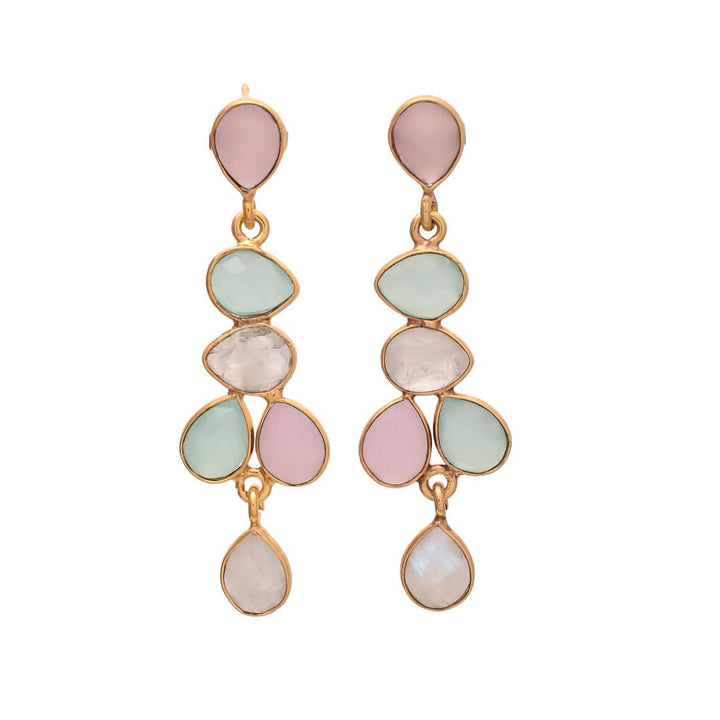 Pendientes piedras Narciso Aguamarina, Rosa y Piedra de luna - Mestiza Joyas