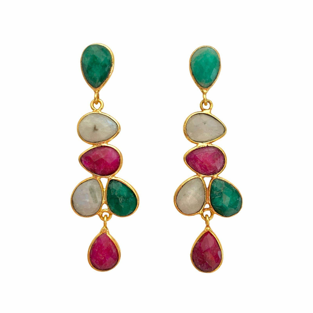 Pendientes piedras Narciso Esmeralda, Luna y Rubí - Mestiza Joyas