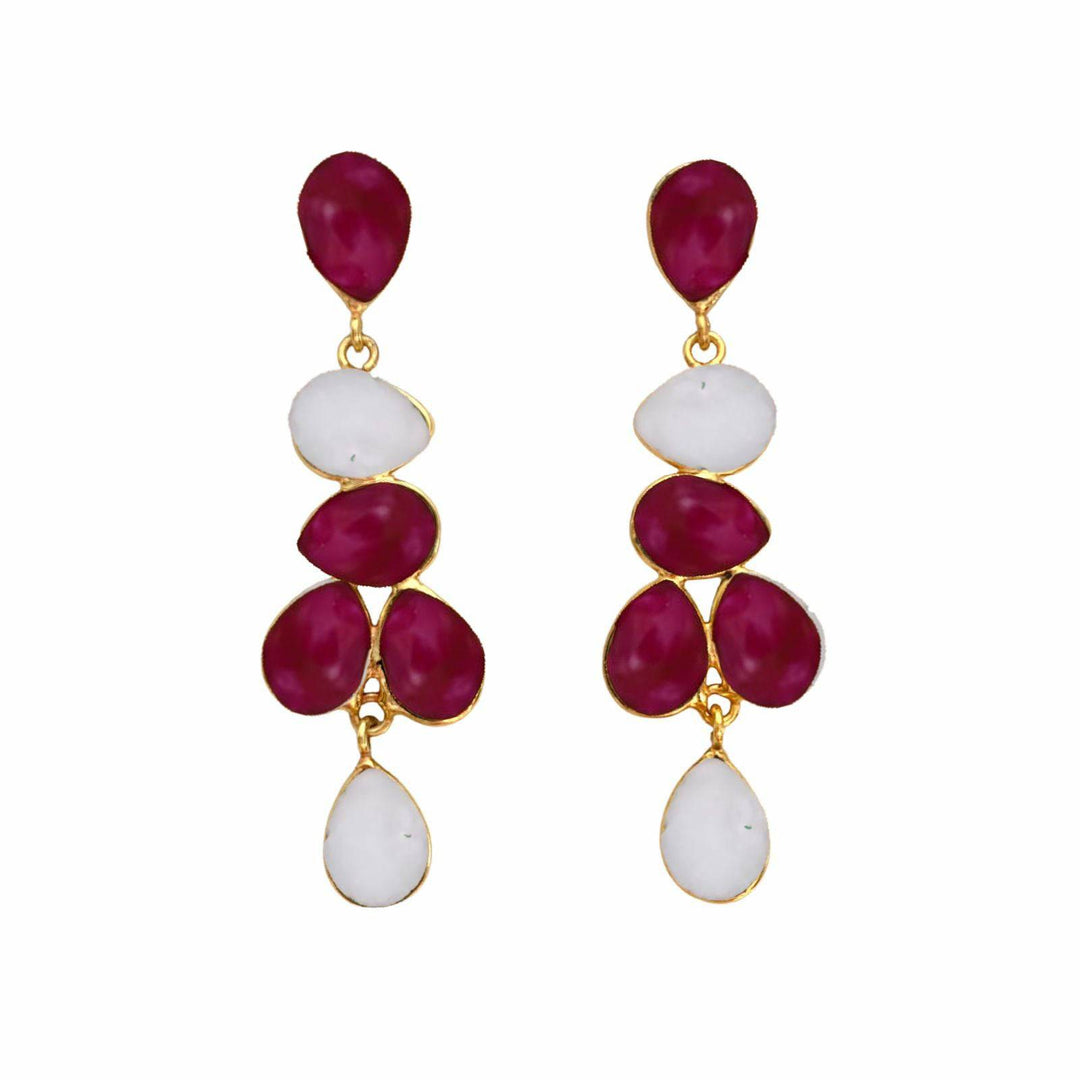 Pendientes piedras Narciso granate y piedra de luna - Mestiza Joyas