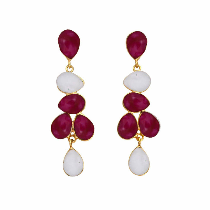Pendientes piedras Narciso granate y piedra de luna - Mestiza Joyas