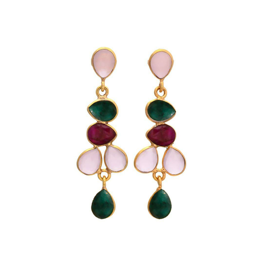 Pendientes piedras Narciso rosa, verde y granate - Mestiza Joyas