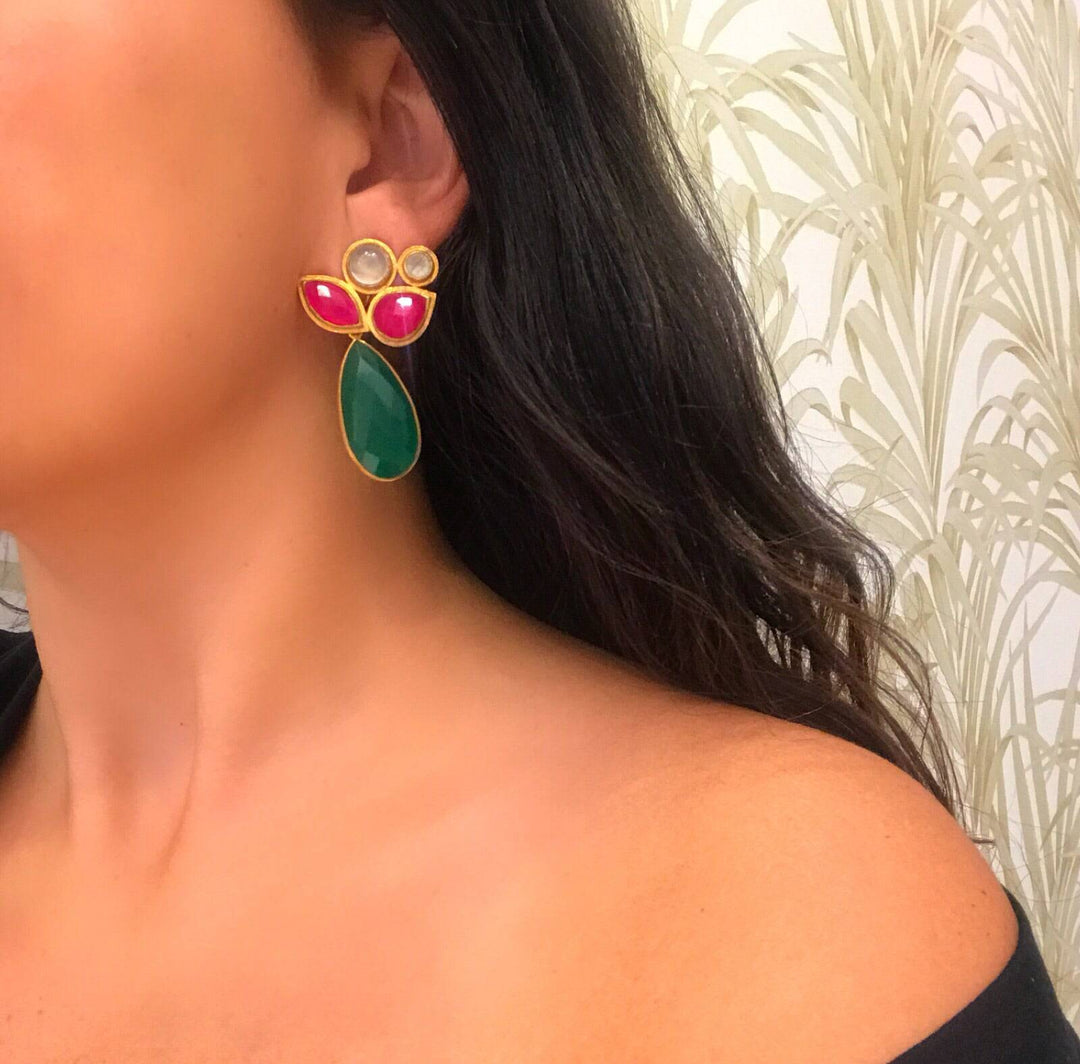 Pendientes piedras Orquídea Blanco, Labradorita y Negro - Mestiza Joyas