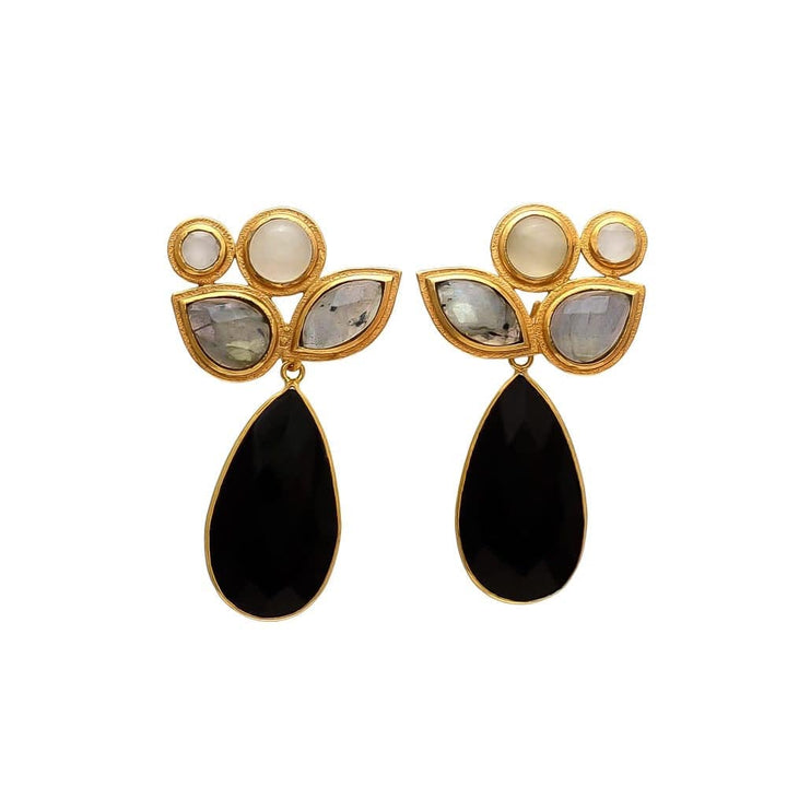 Pendientes piedras Orquídea Blanco, Labradorita y Negro - Mestiza Joyas
