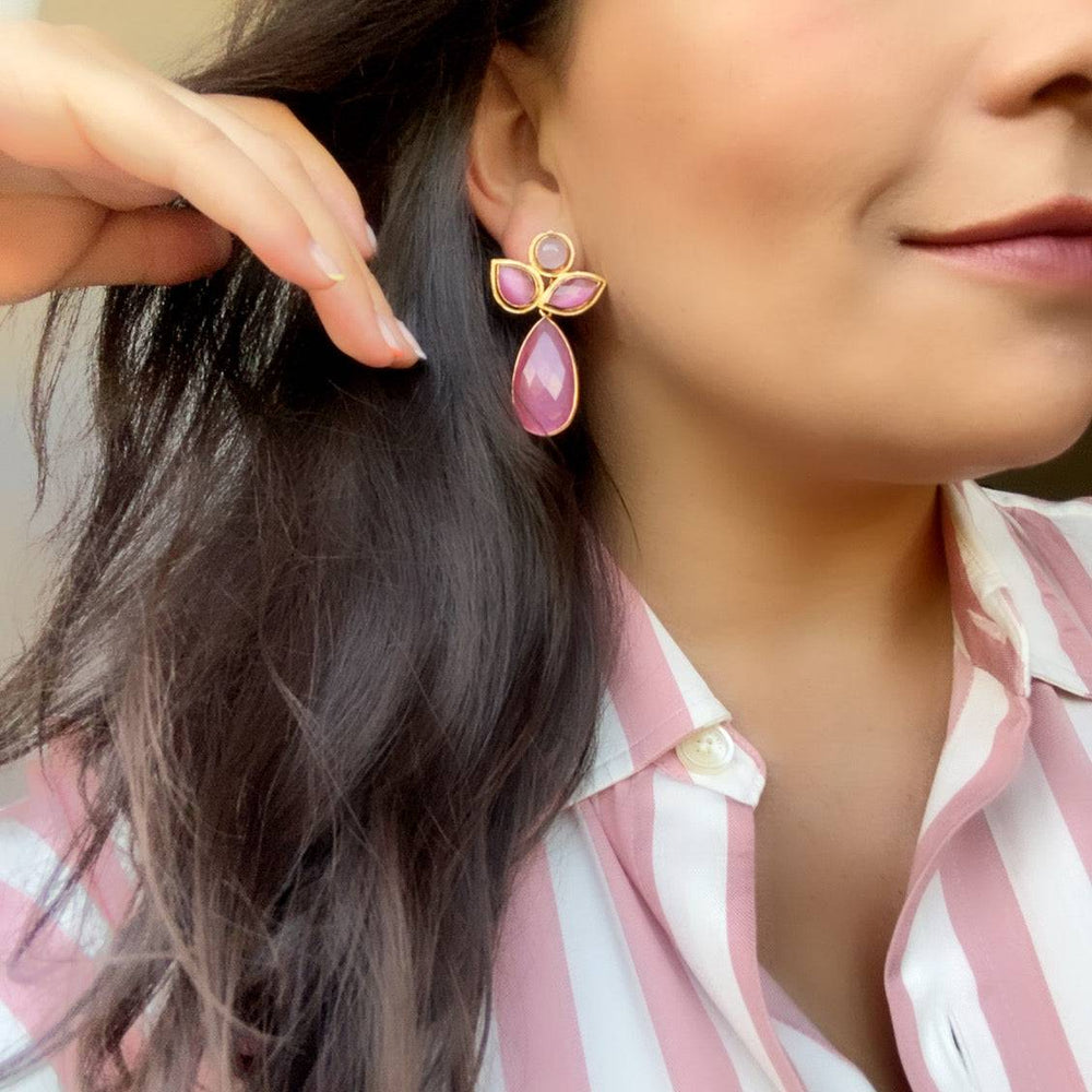Pendientes piedras Orquídea Rosa - Mestiza Joyas