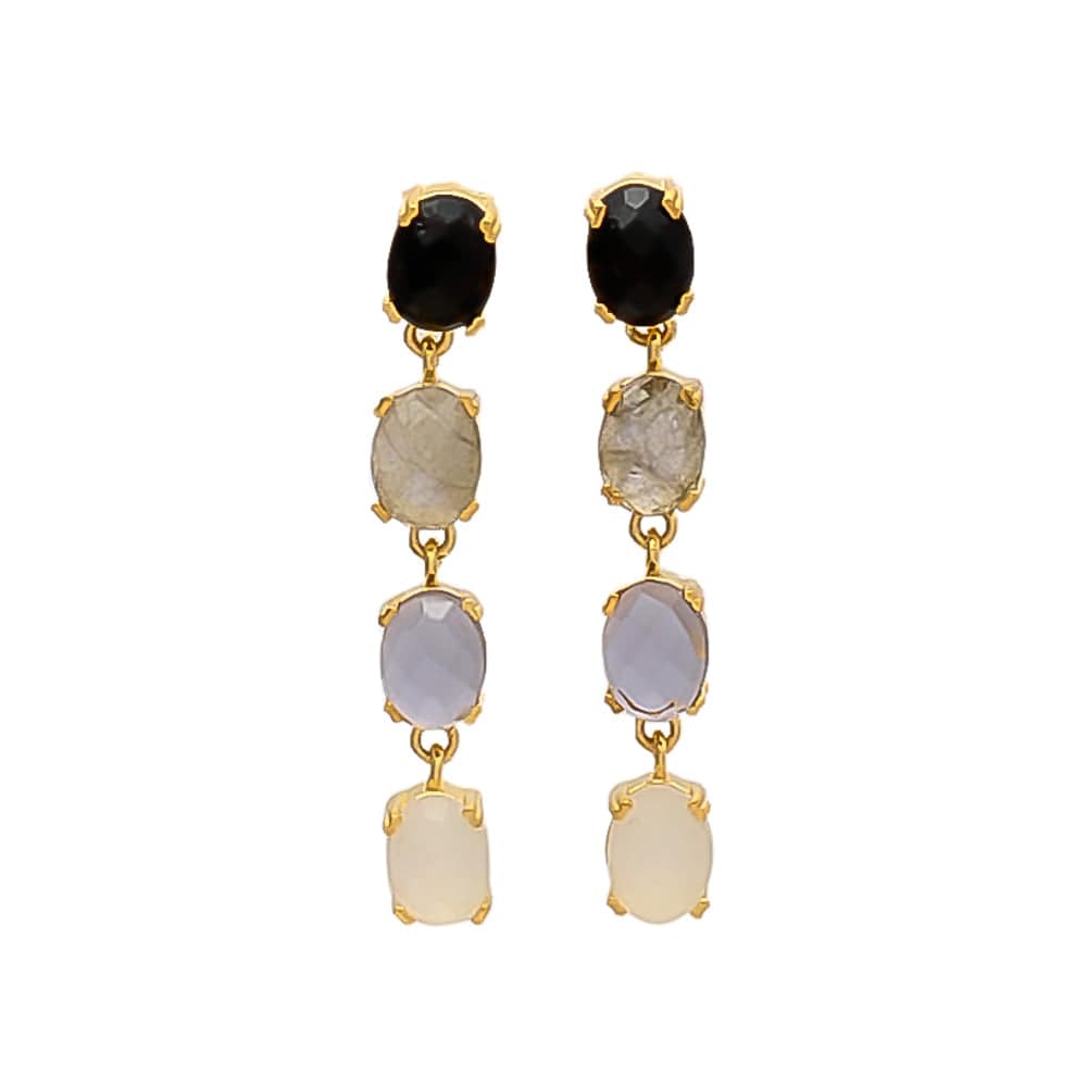 Pendientes piedras París Negro, Morado, Labradorita y Blanco - Mestiza Joyas