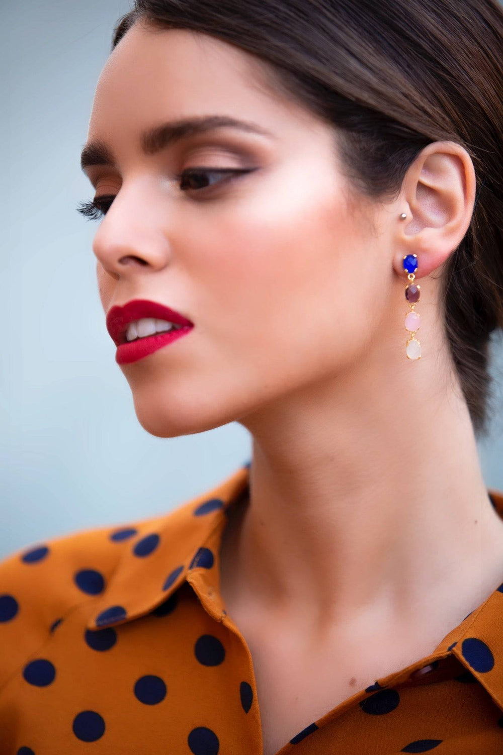 Pendientes piedras París Negro, Morado, Labradorita y Blanco - Mestiza Joyas