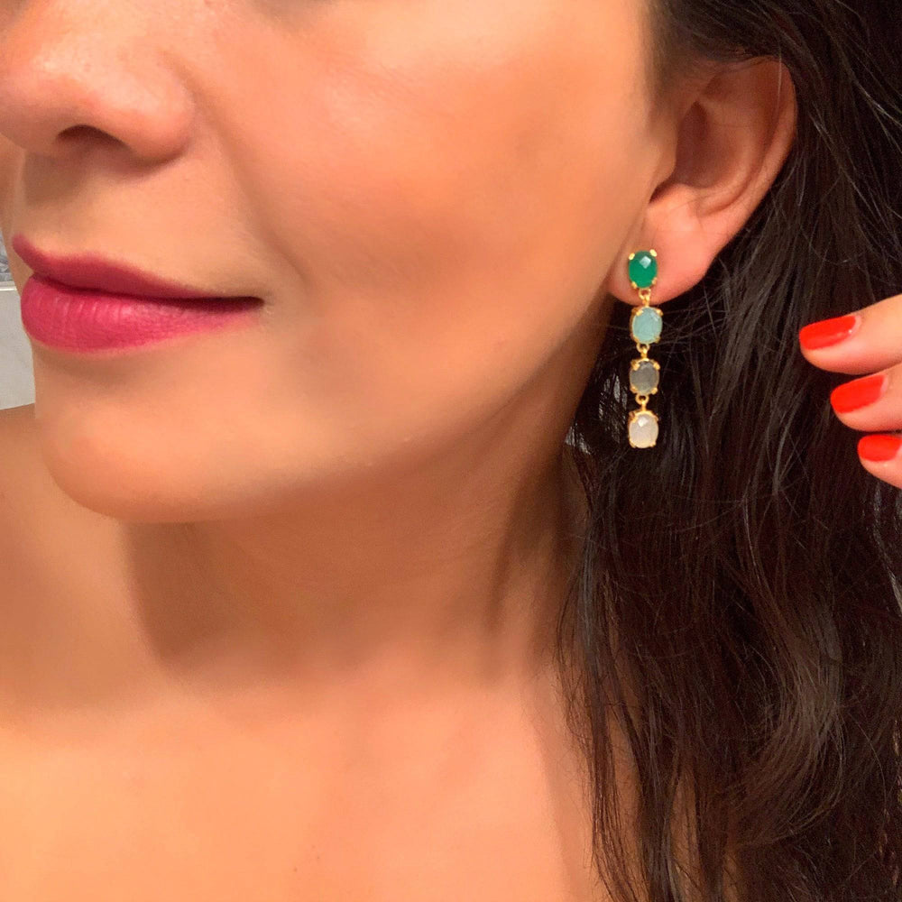 Pendientes piedras París Verde, Aguamarina, Labradorita y Blanco - Mestiza Joyas