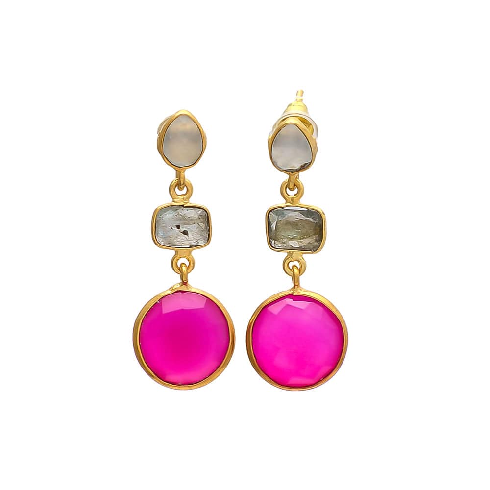 Pendientes piedras Praga Blanco, Labradorita y Fucsia - Mestiza Joyas