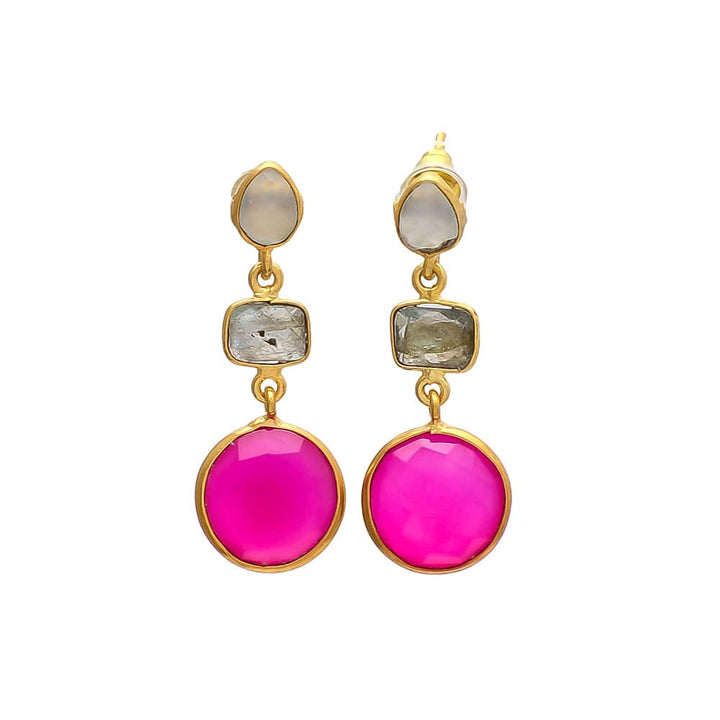 Pendientes piedras Praga Blanco, Labradorita y Fucsia - Mestiza Joyas