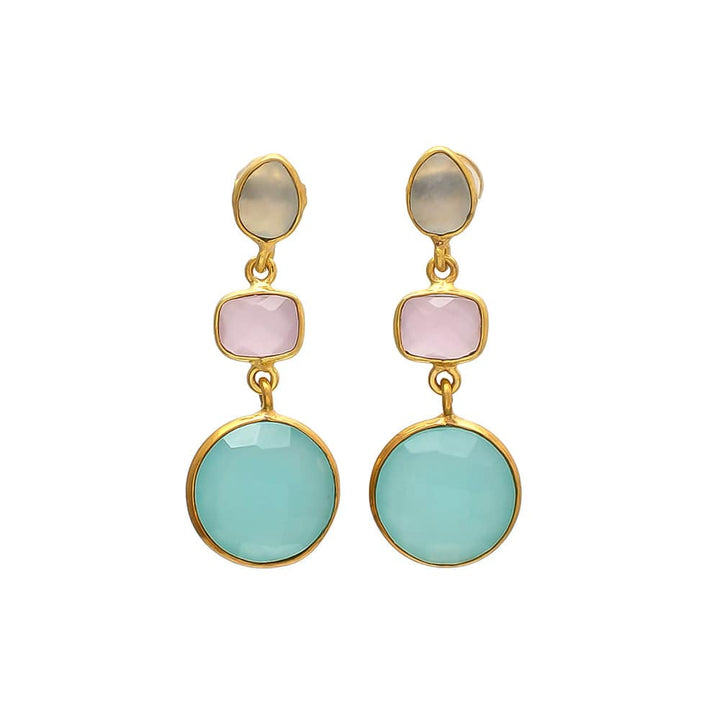 Pendientes piedras Praga Blanco, Rosa y Aguamarina - Mestiza Joyas