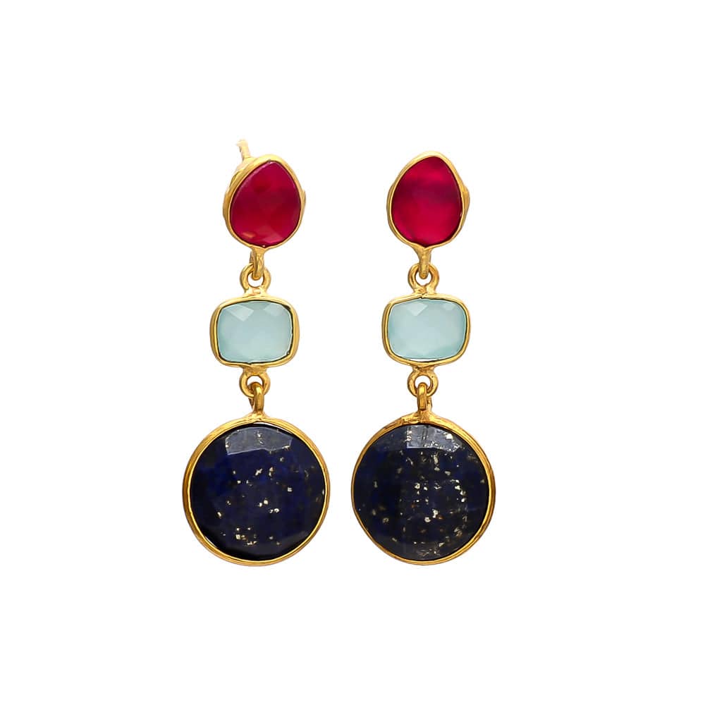 Pendientes piedras Praga Fucsia, Aguamarina y Lapislázuli - Mestiza Joyas