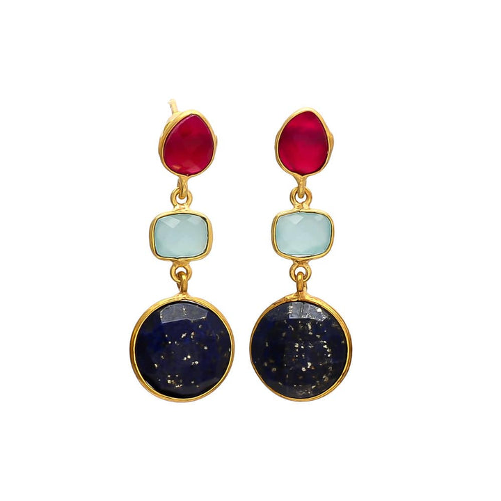 Pendientes piedras Praga Fucsia, Aguamarina y Lapislázuli - Mestiza Joyas