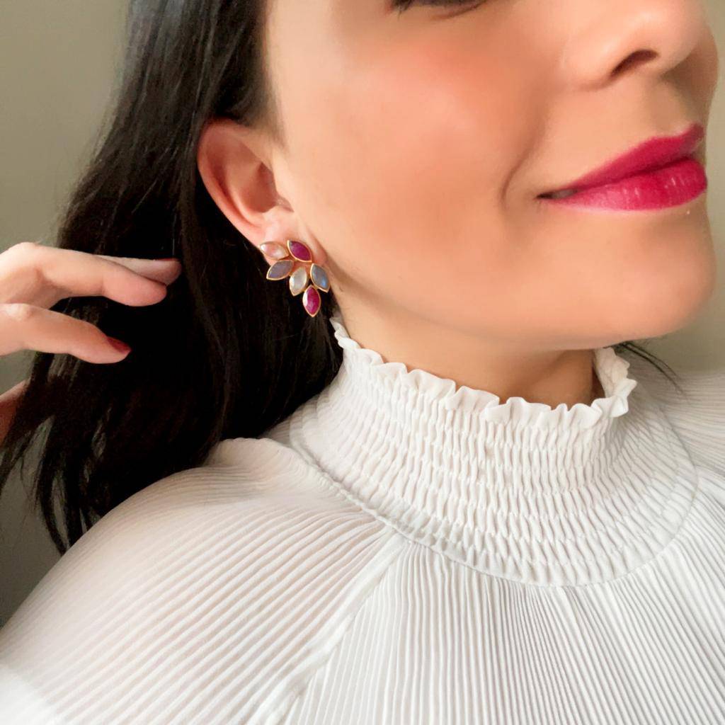 Pendientes piedras Sofía Luna, Labradorita y Rubí - Mestiza Joyas