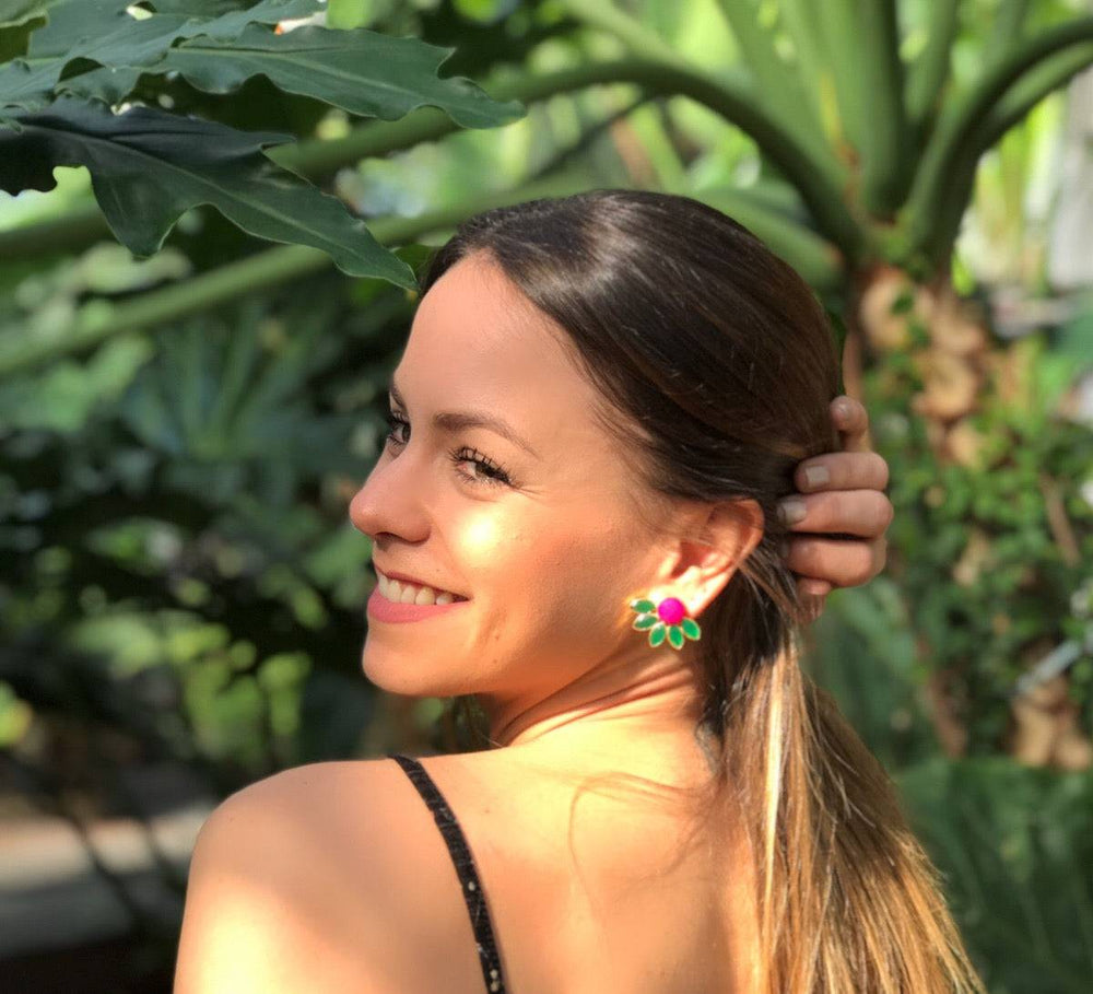 Pendientes piedras Sunshine Fucsia y Verde - Mestiza Joyas