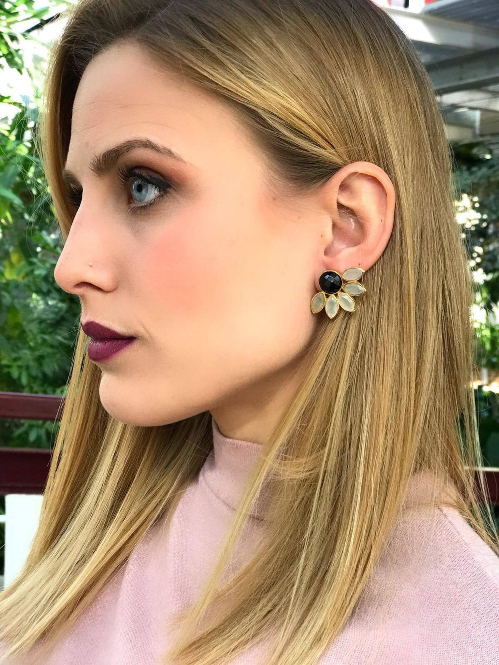 Pendientes piedras Sunshine Negro y Blanco - Mestiza Joyas