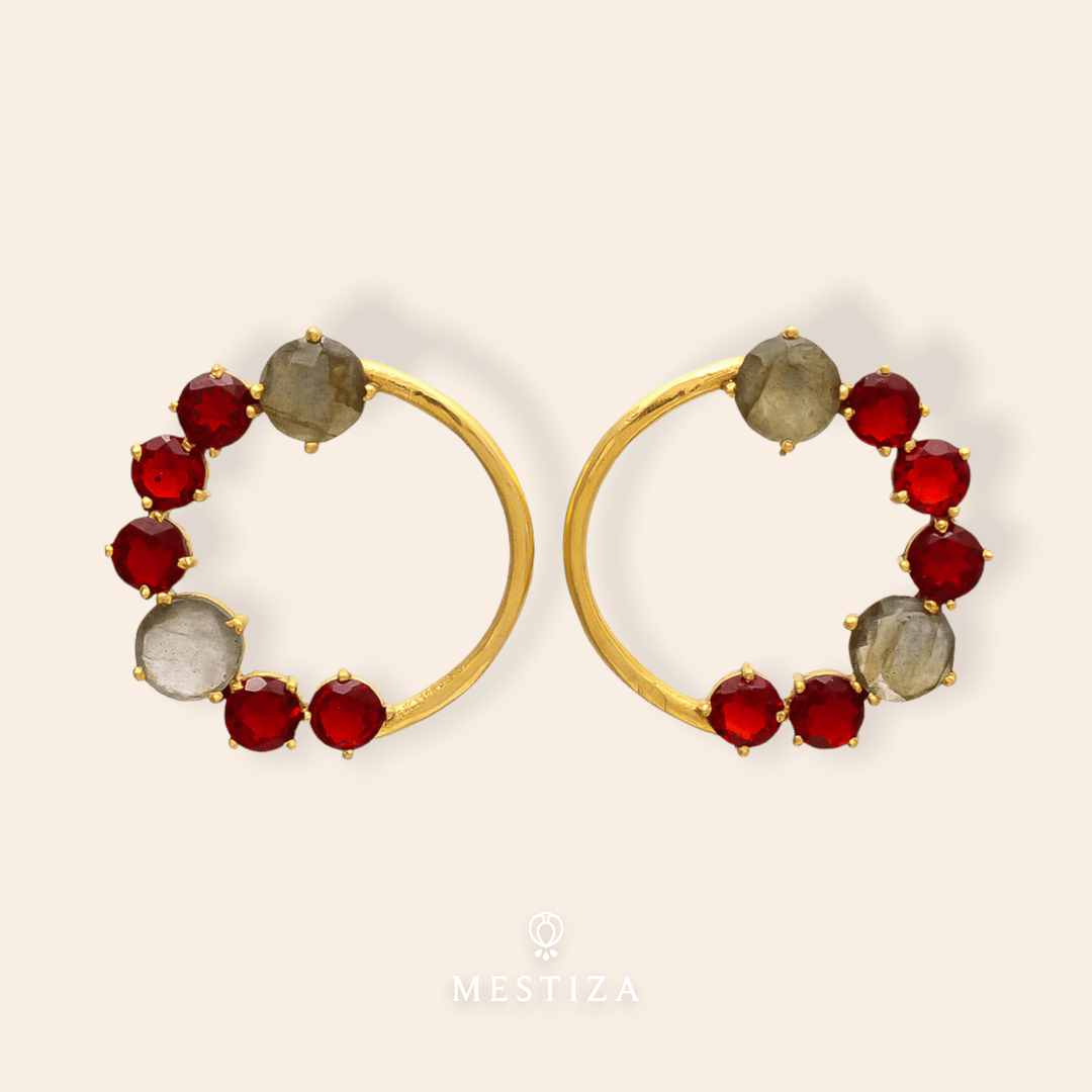Pendientes piedras Valle Labradorita y Granate - Mestiza Joyas