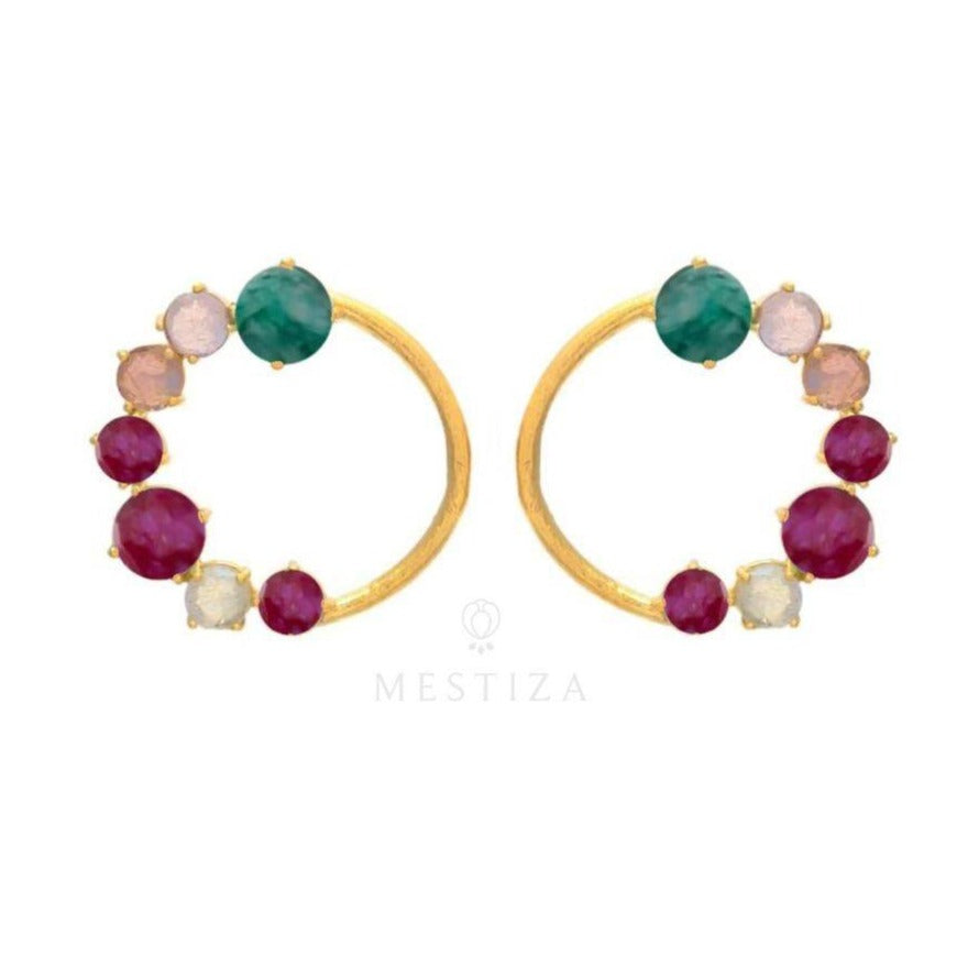 Pendientes piedras Valle verde, rosa y granate - Mestiza Joyas