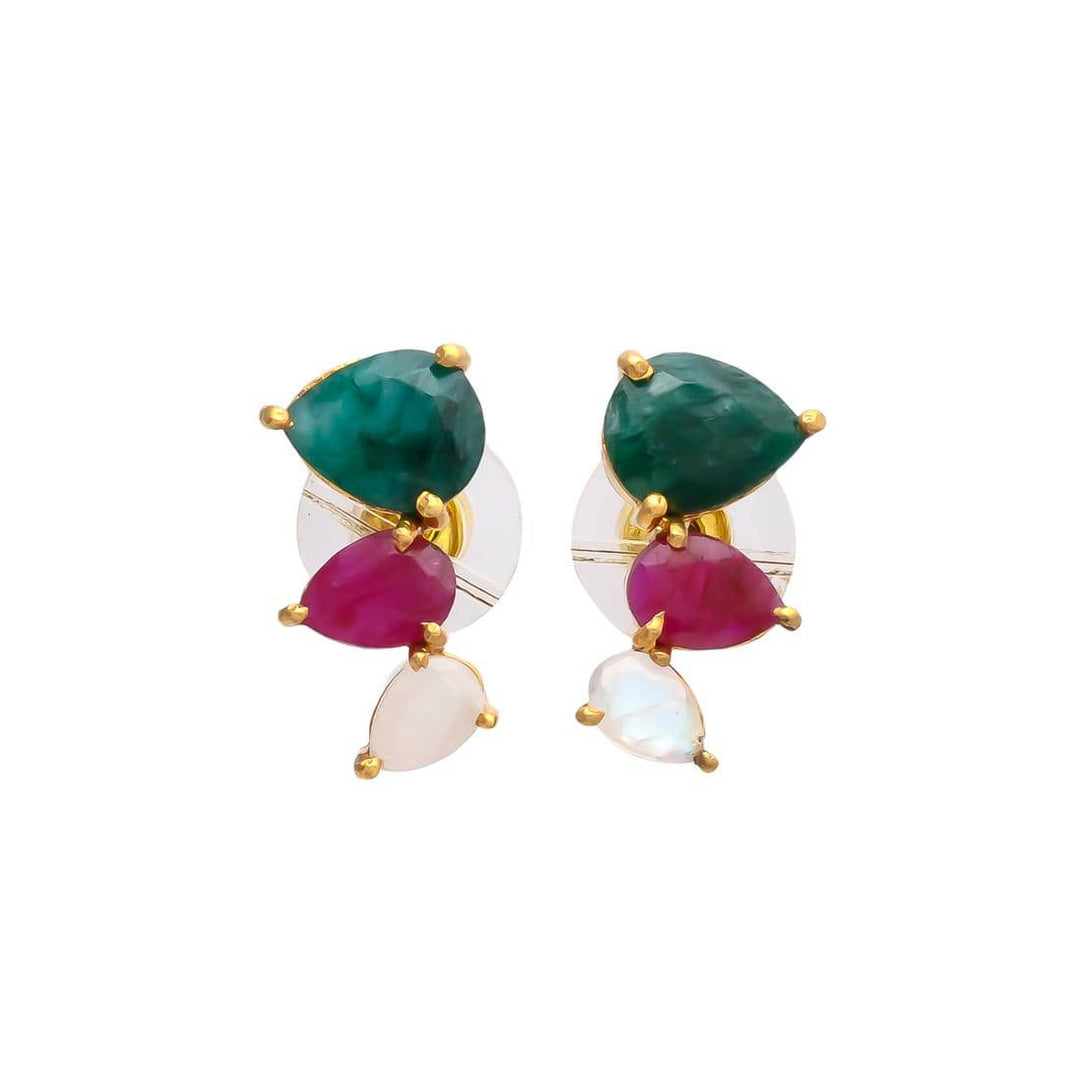 Pendientes Trepadores Gotas Esmeralda, Rubí y Piedra de Luna - Mestiza Joyas