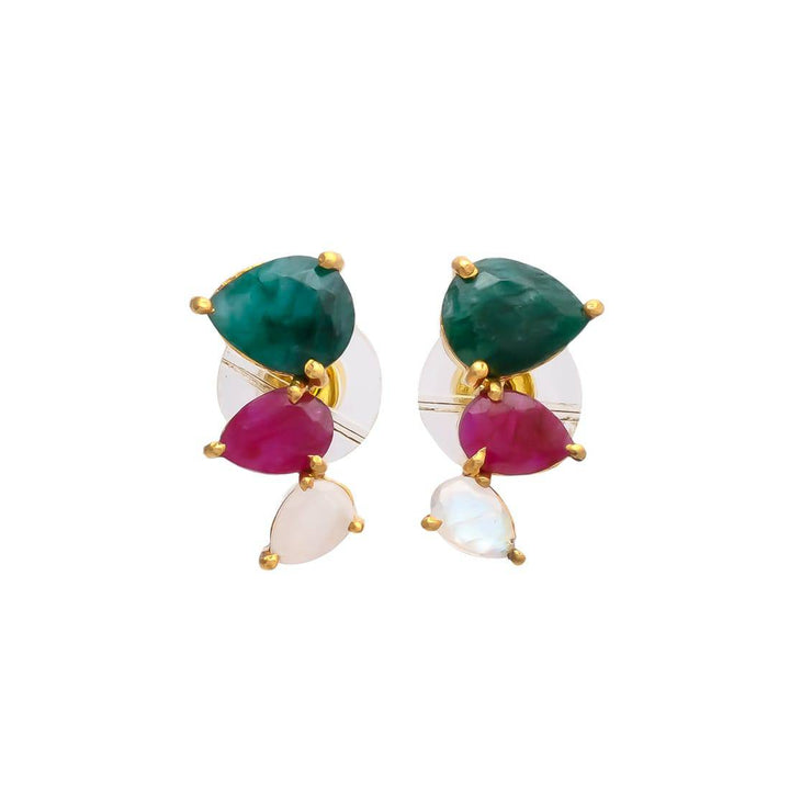 Pendientes Trepadores Gotas Esmeralda, Rubí y Piedra de Luna - Mestiza Joyas